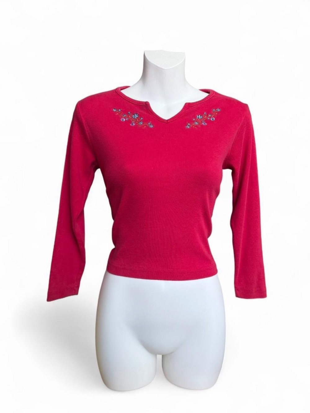 Bright Red Embellished V-Neck Sweater